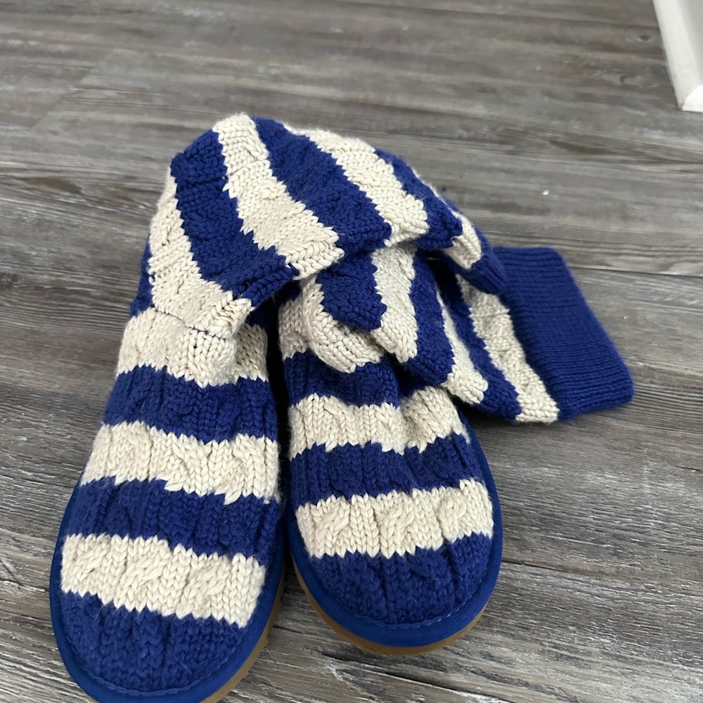 Blue and White Striped Knit Uggs